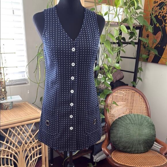 Vintage 60s/70s Evan Picone Navy & White Button Up Vest Mini Dress - Picture 1 of 7